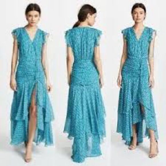 ❤️ VERONICA BEARD Samara Floral Print SILK chiffon blue Ruched Maxi Dress size 4 - Picture 1 of 10